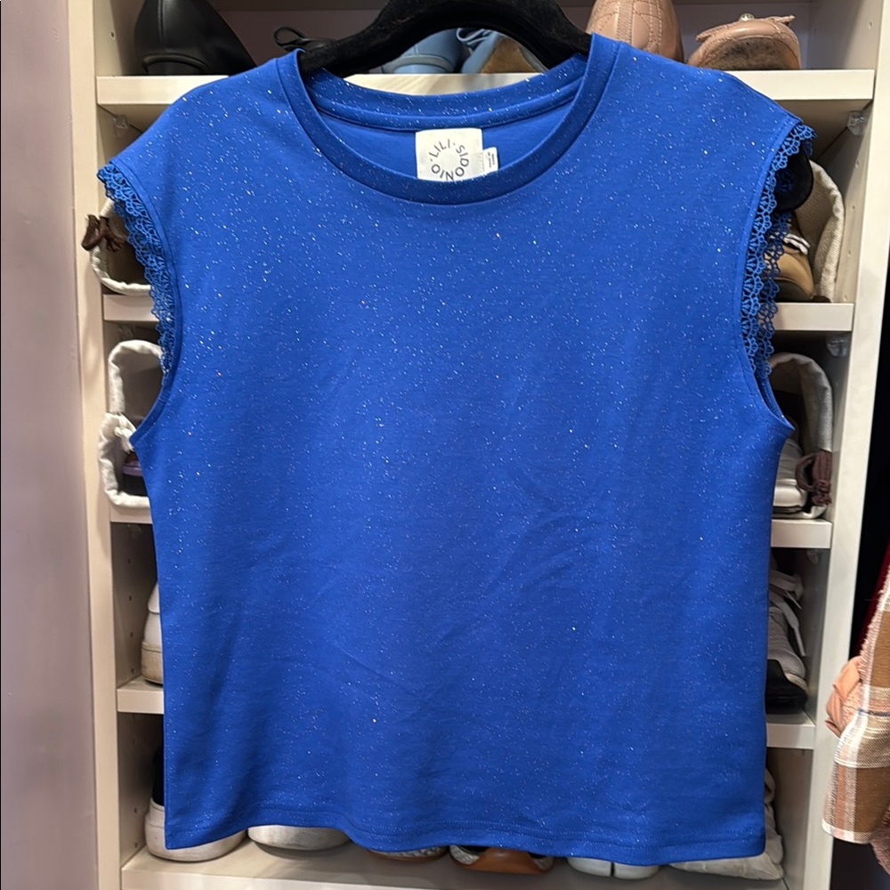 Blue Glitter Sleeveless Top